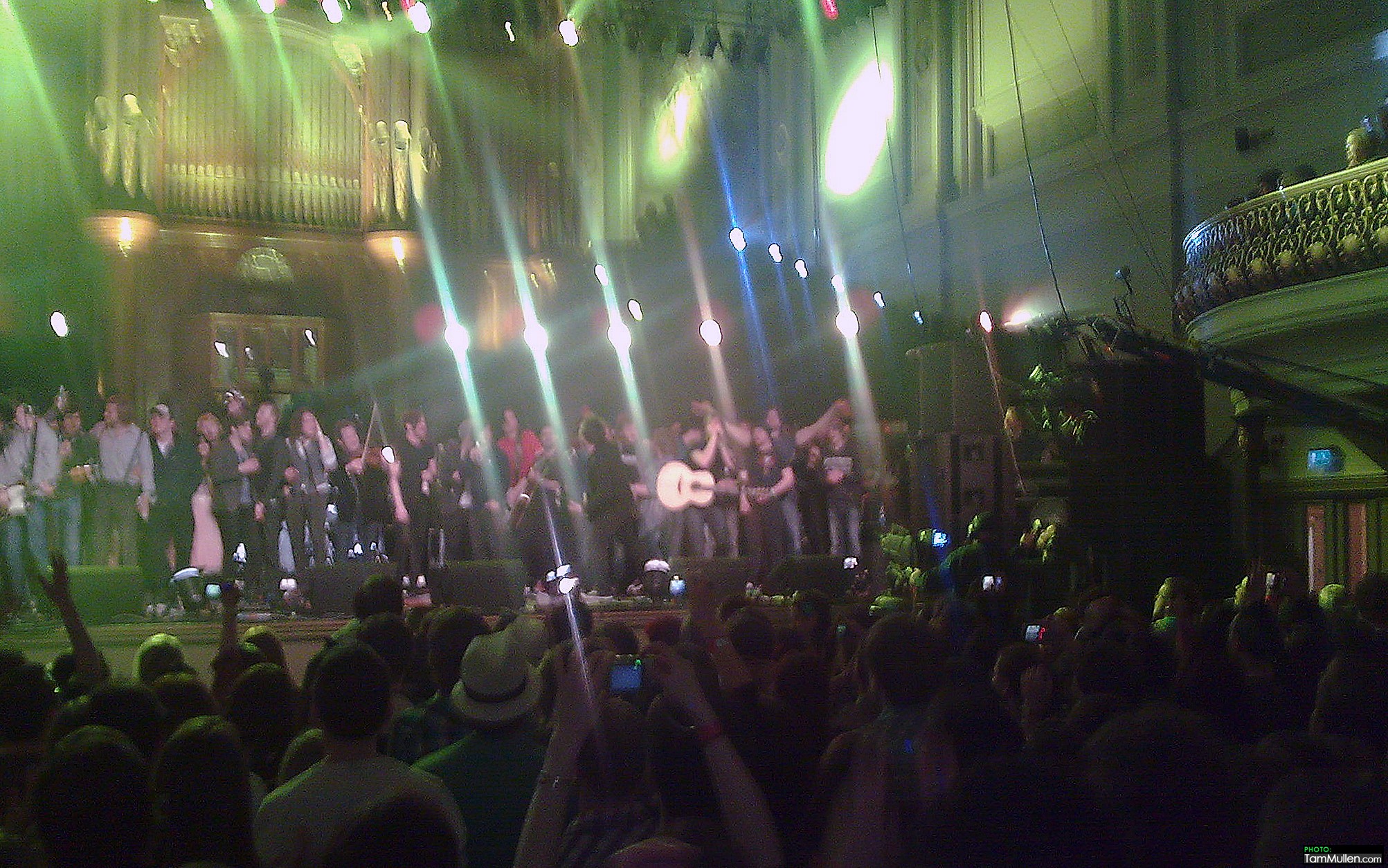 Bad cameraphone shot of all the bands on the stage at the end.